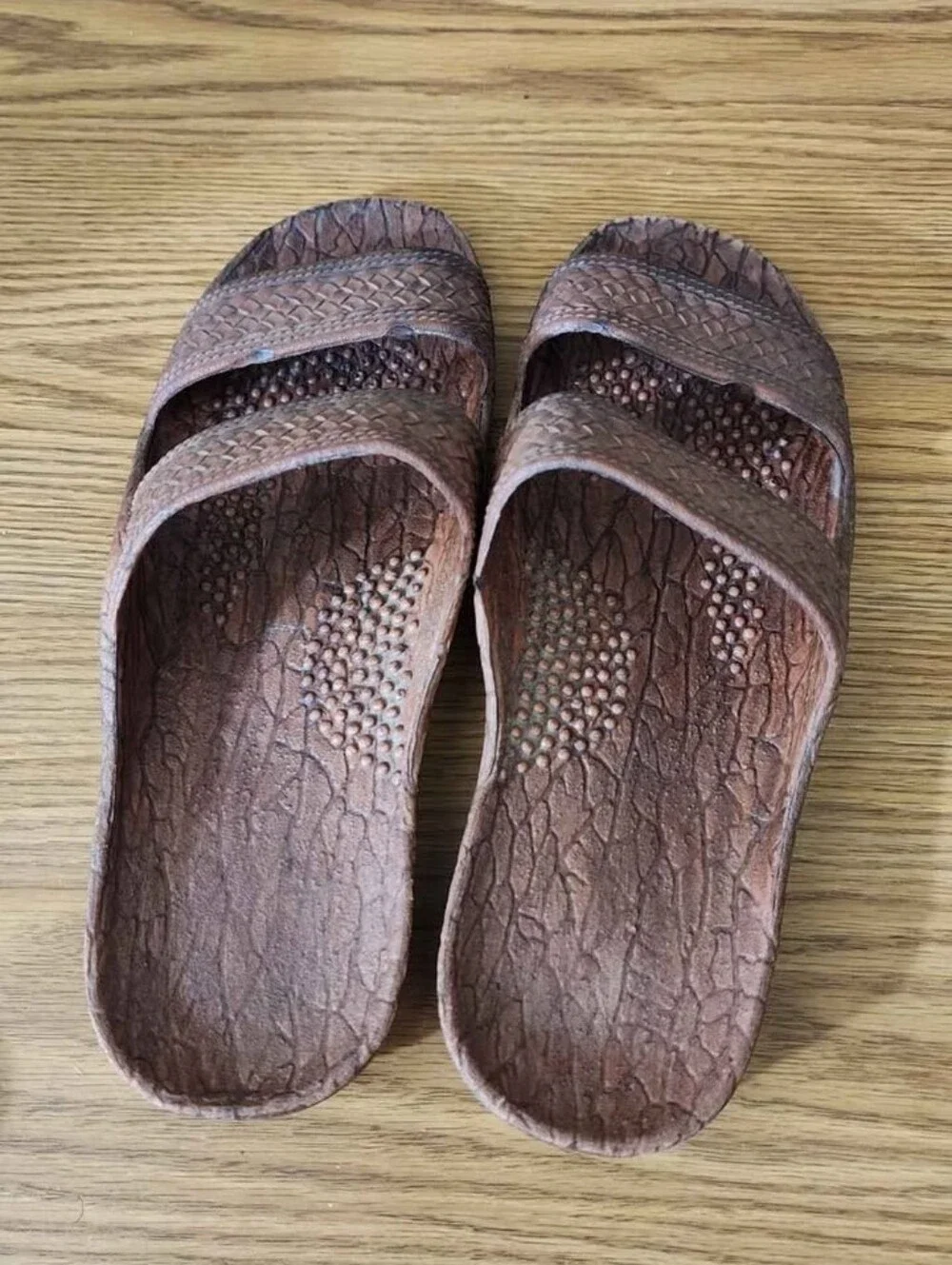 Pali Hawaii Brown Woven Double-Strap Unisex Slide Sandals